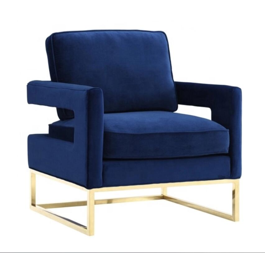 Blue Velvet Upholstered Arm Chair