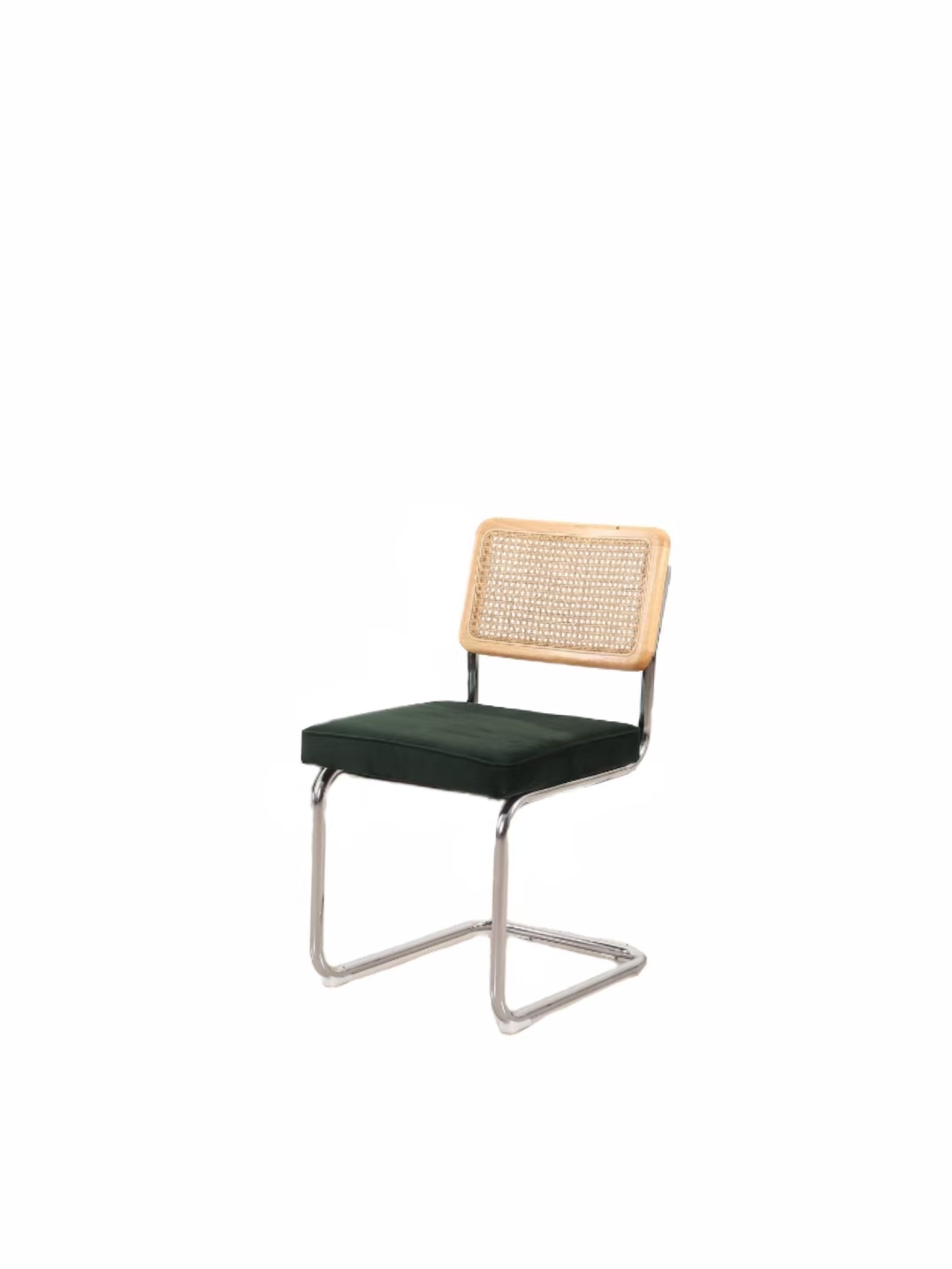 Blonde Cantilevered Chair with Green Velvet Seat