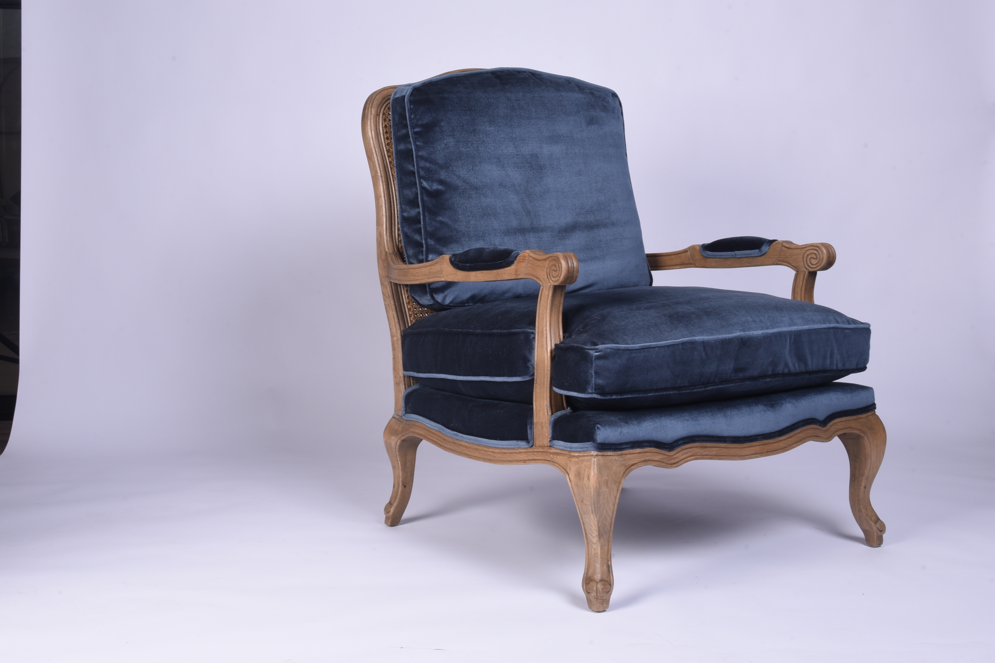 Prussian Blue Velvet Bergere Chair